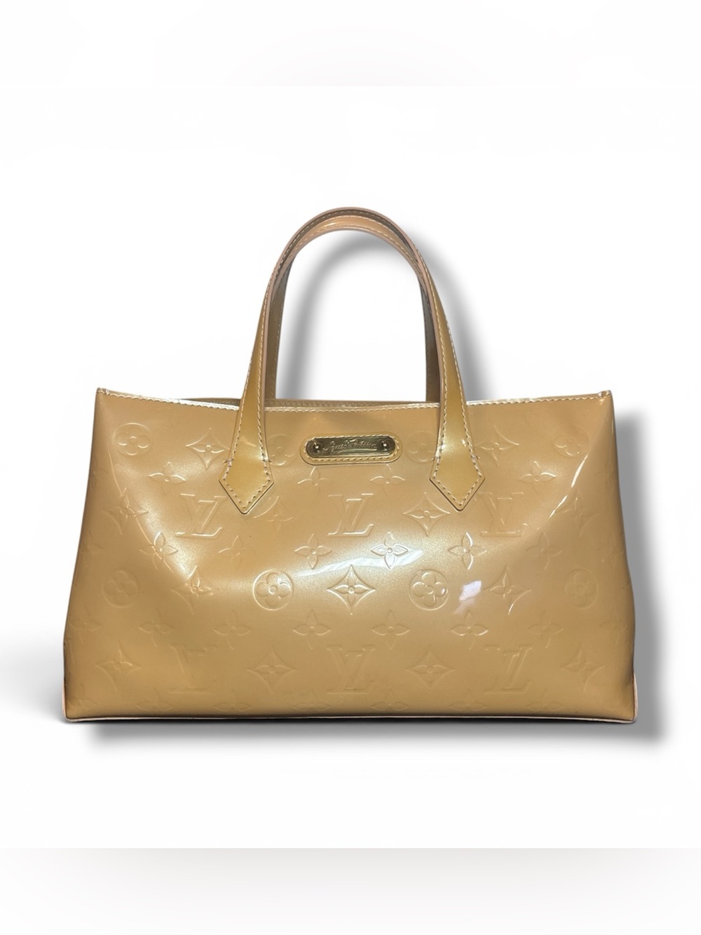 Louis Vuitton Wilshire PM Monogram Vernis Tote Bag Beige Rose Florentine France